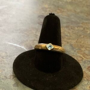 Sterling Silver with Blue Topaz Square Gem and gold accents and side gems